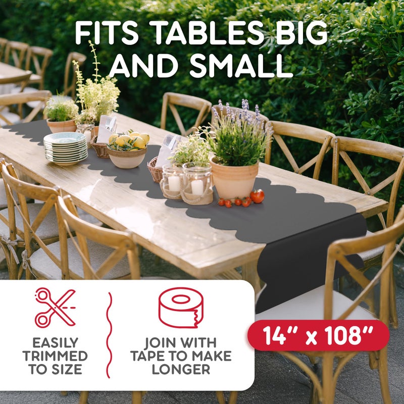 Swanoo Black Disposable Plastic Table Runner. 5 Pack 14 x 108 inch. Scallop Table Runner Adds A Pop of Color to Your Party Table, by Swanoo - Image 5